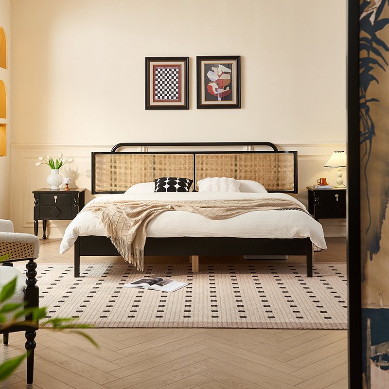 nordic rattan woven solid wood bed nordic rattan woven solid wood bed