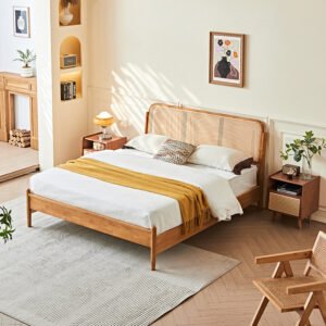 wabi sabi style rattan woven backrest wedding bed