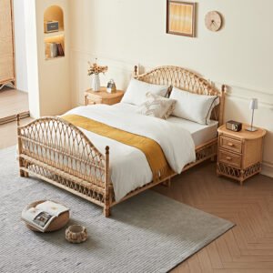New Chinese-Style Rattan Art Bed: