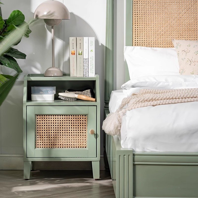 nordic cream style solid wood rattan bed nordic cream style solid wood rattan bed