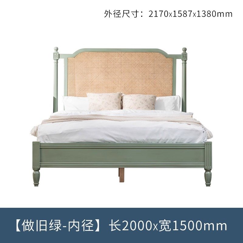 nordic cream style solid wood rattan bed nordic cream style solid wood rattan bed