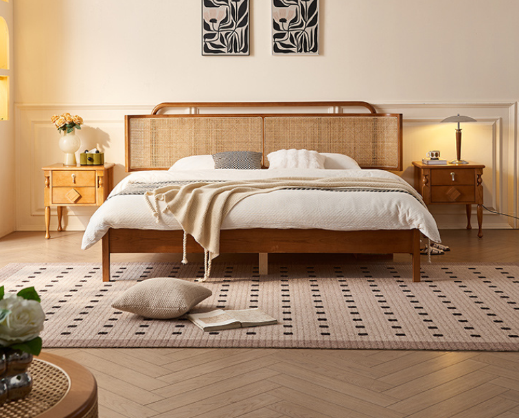 nordic rattan woven solid wood bed nordic rattan woven solid wood bed