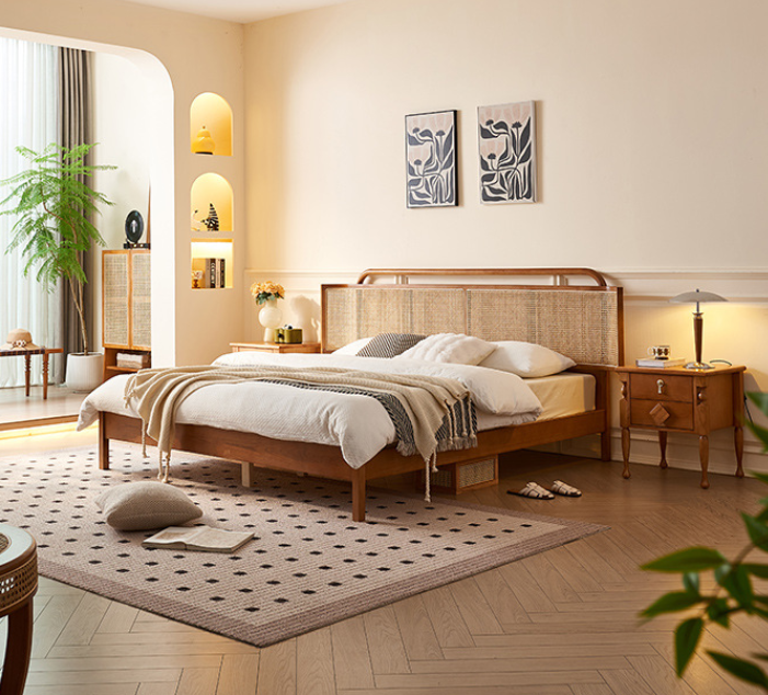 nordic rattan woven solid wood bed nordic rattan woven solid wood bed