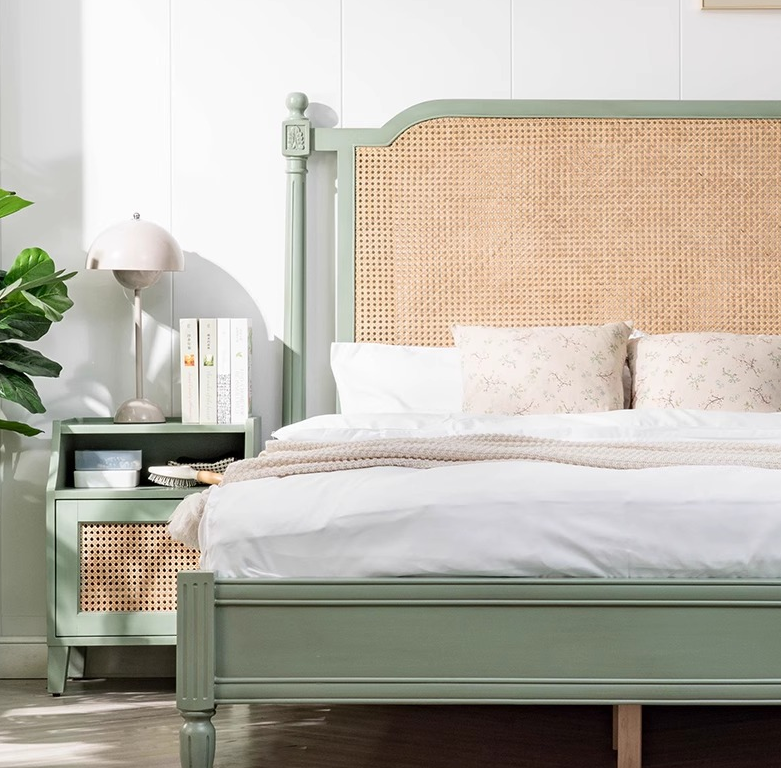 nordic cream style solid wood rattan bed nordic cream style solid wood rattan bed