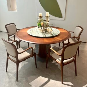 new chinese style solid wood round dining table and chair set in black walnut