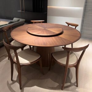 new chinese style round dining table in walnut wood modern