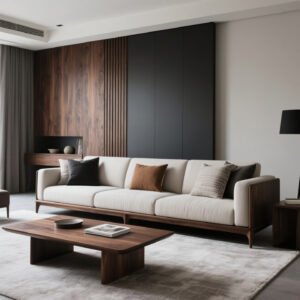 new chinese style solid black walnut fabric straight sofa