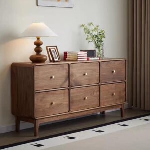new chinese style solid black walnut six drawer chest