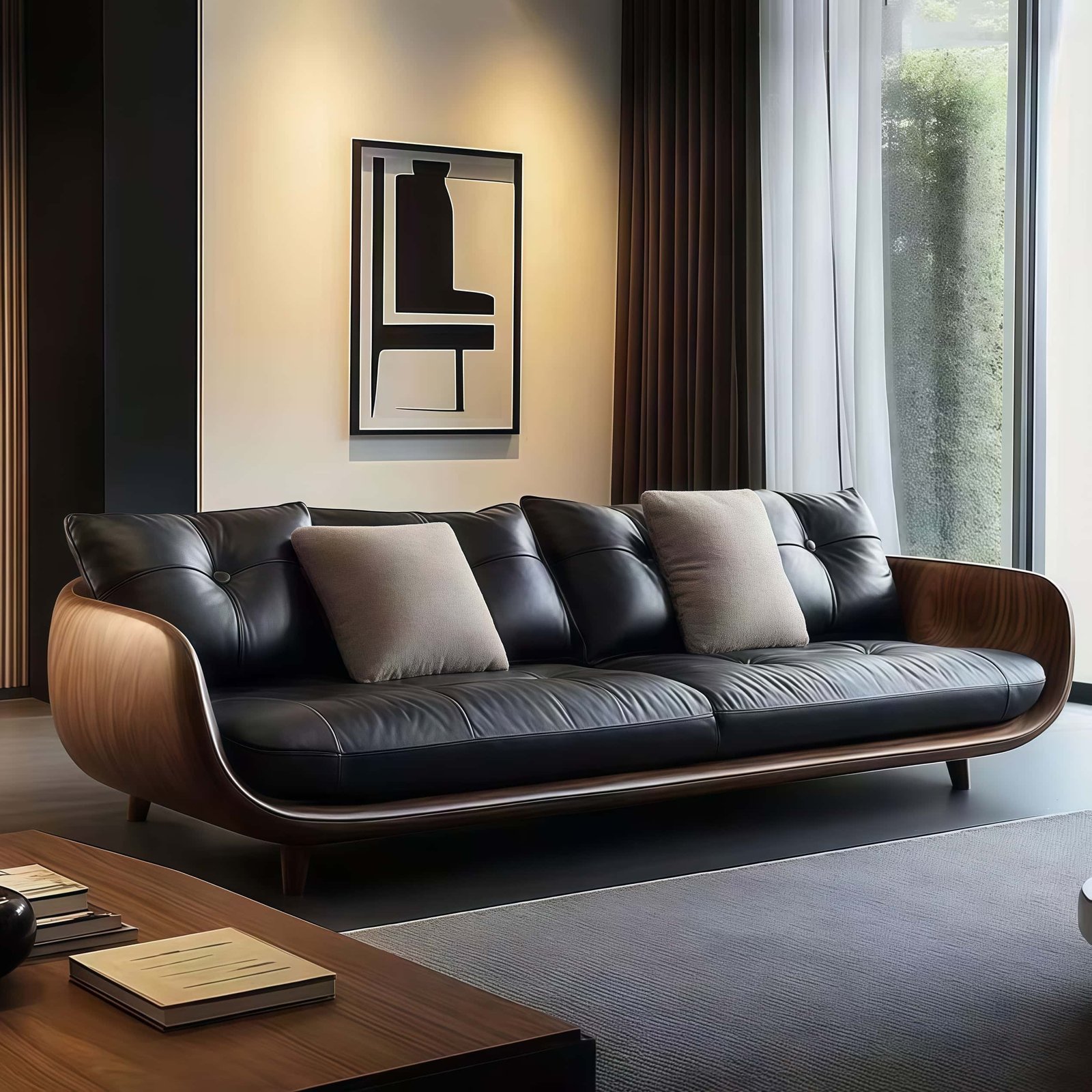 new chinese style black walnut straight row sofa new chinese style black walnut straight row sofa