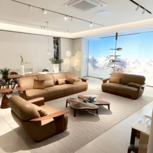 high end minimalist light luxury new chinese style solid black walnut sofa set with real leather