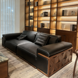 new chinese style solid wood & genuine leather sofa