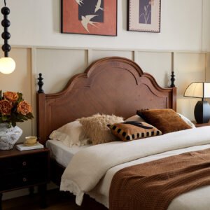 mid century vintage solid wood double bed