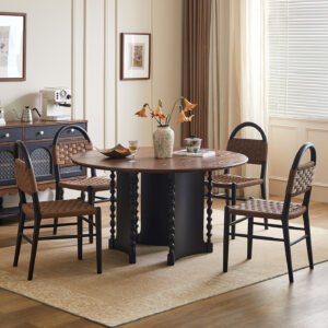 mid century style solid wood round dining table for home use