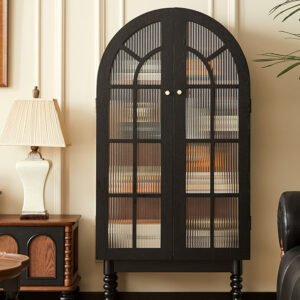 french retro solid wood arch display cabinet