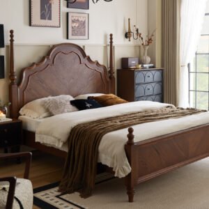 french retro 1.8m solid wood queen bed