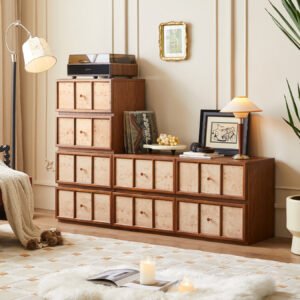 mid century modern solid wood chest of drawers & combination cabinet