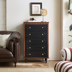 mid century modern solid wood 5 drawer chest