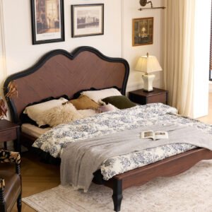 mid century vintage solid wood double bed