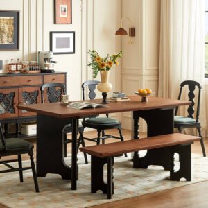 mid century style solid wood dining table and chair set