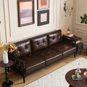 french retro genuine leather solid wood sofa