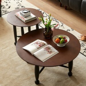 mid‑century style solid wood coffee table and tea table set