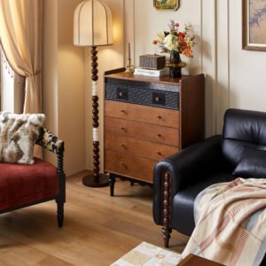 french vintage solid wood 5 drawer chest