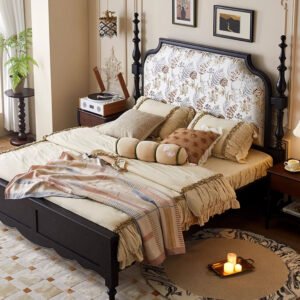 french mid century solid wood bed