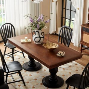 mid century style solid wood dining table and chair set