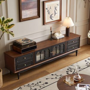 french retro solid wood tv stand & coffee table set